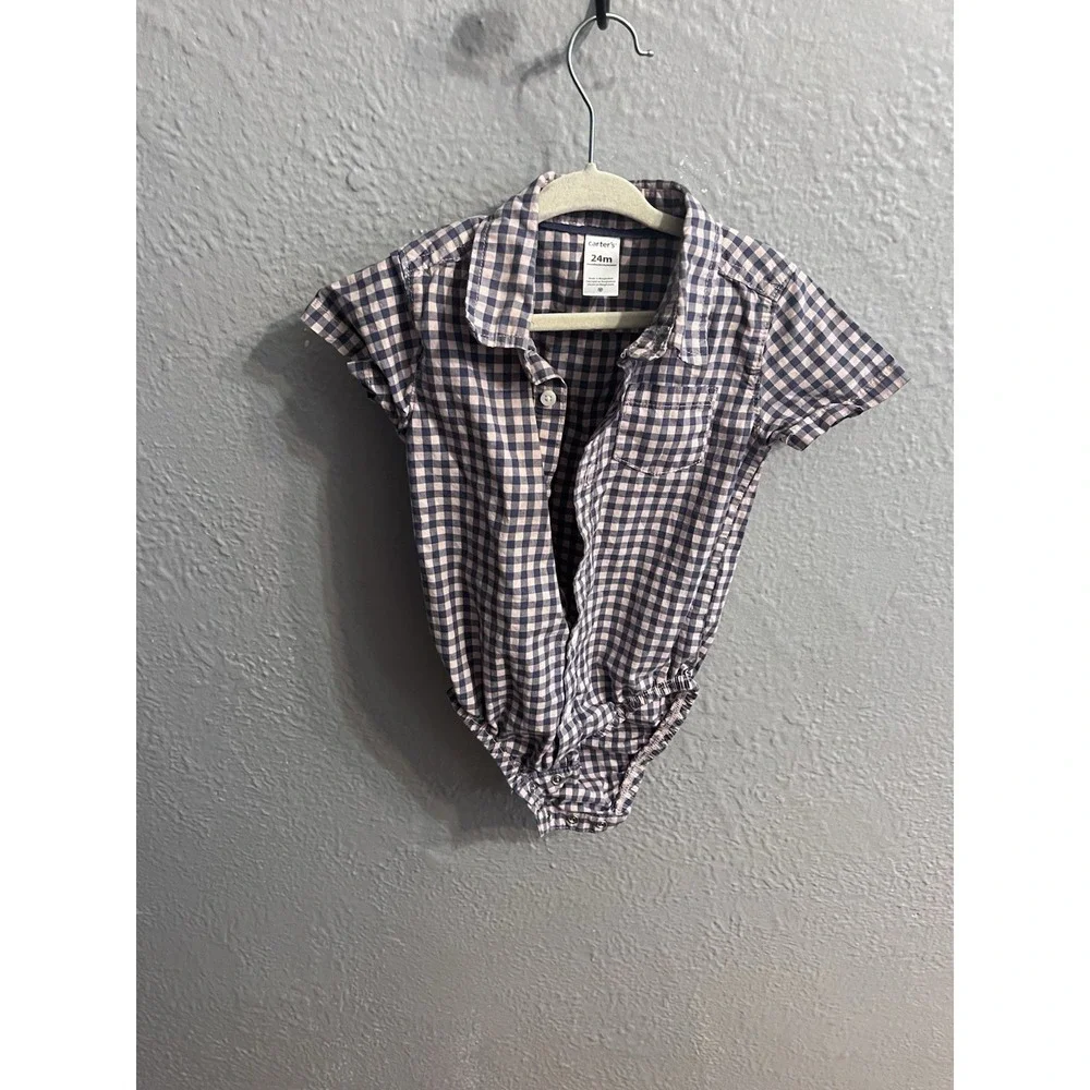 Girls Carters Blue Pink Plaid one piece size 18 months‎